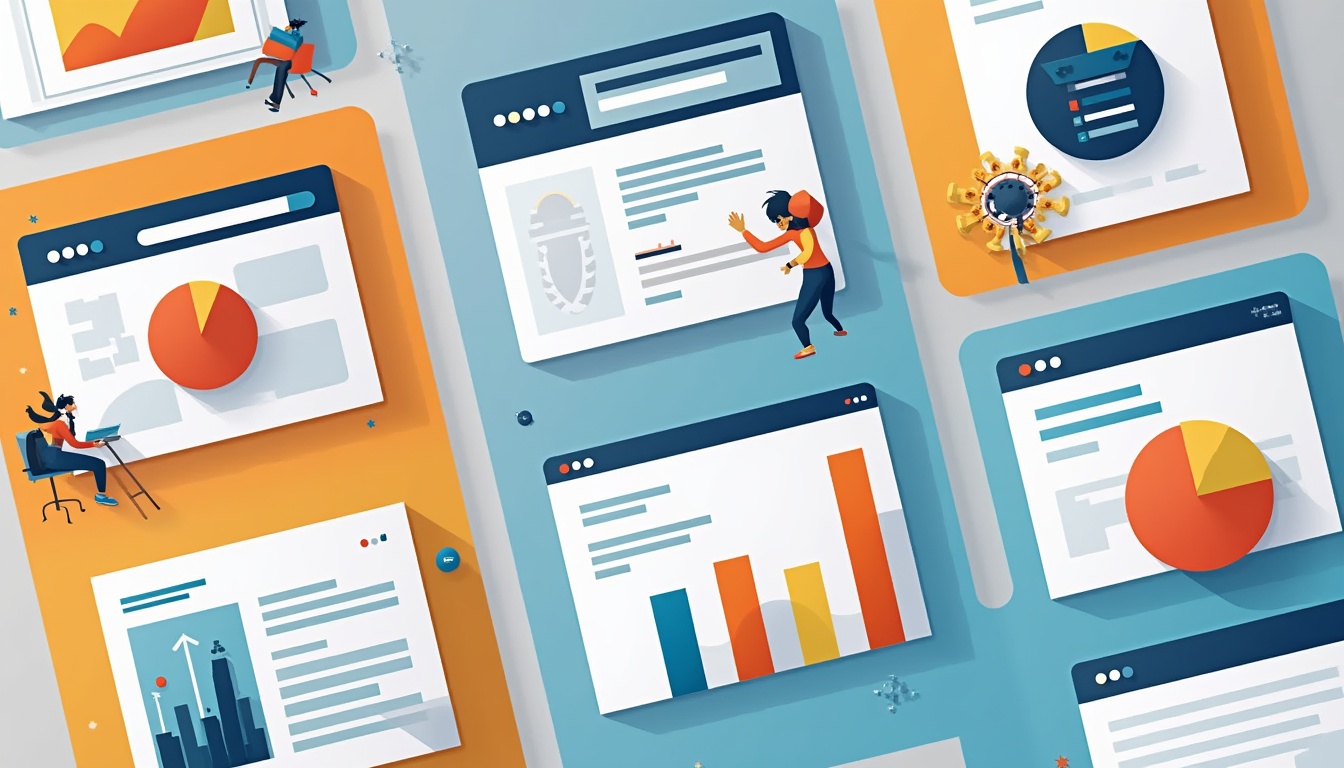 Imagine reprezentând procesul de creare site-uri web profesionale cu elemente de design și cod.